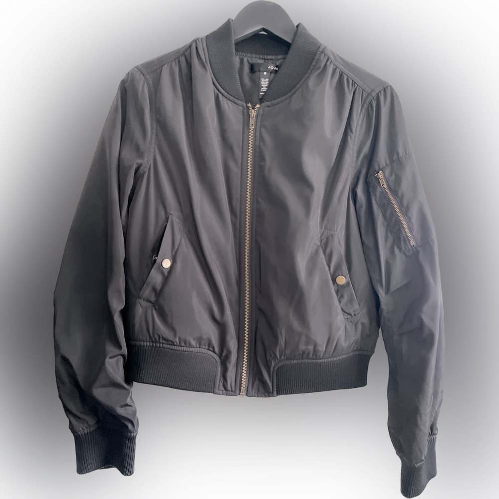 Aqua Lightweight Nylon Bomber Jacket